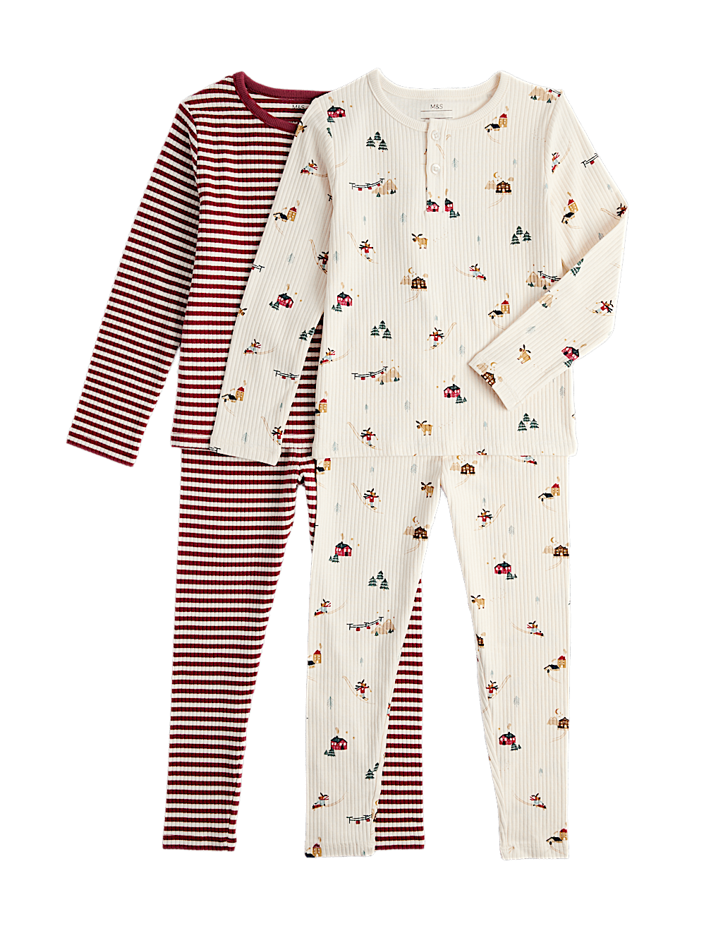 2 Pack Cotton Ski Stripe Pyjama Sets (1-8 Yrs)