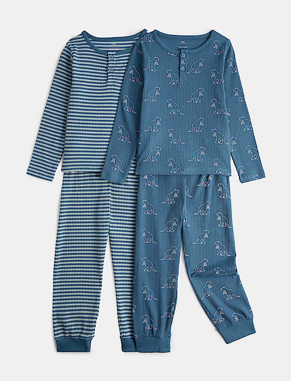 2 Pack Dino Stripe Ribbed Pyjama Sets (1-8 Yrs)