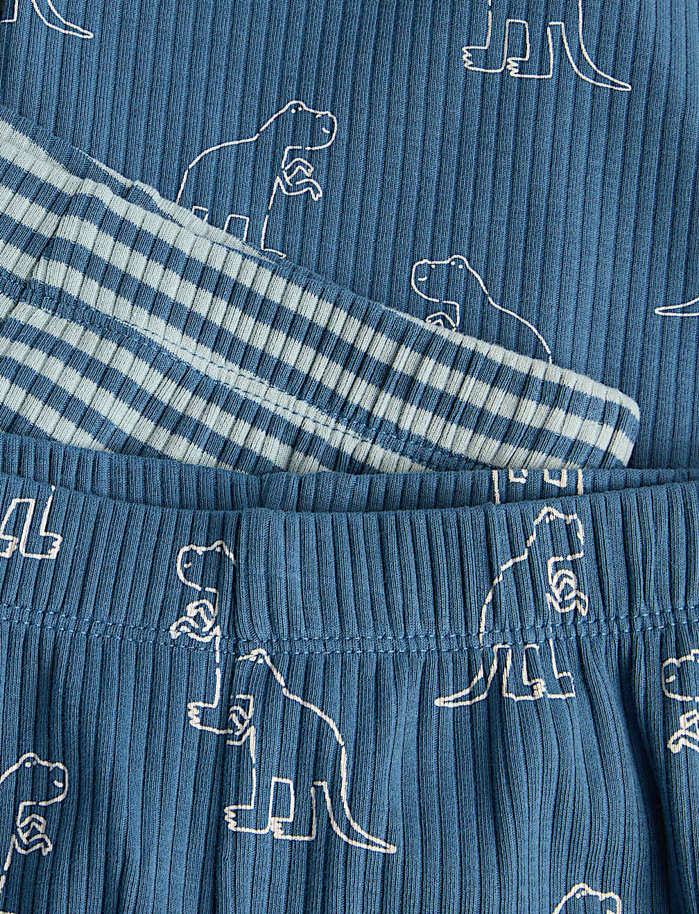 2 Pack Dino Stripe Ribbed Pyjama Sets (1-8 Yrs)