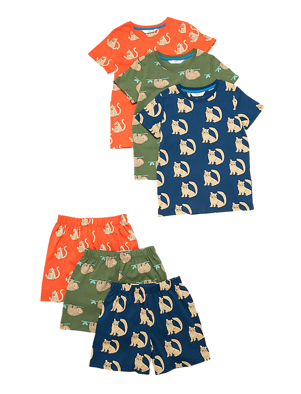 3pk Pure Cotton Animal Short Pyjama Set