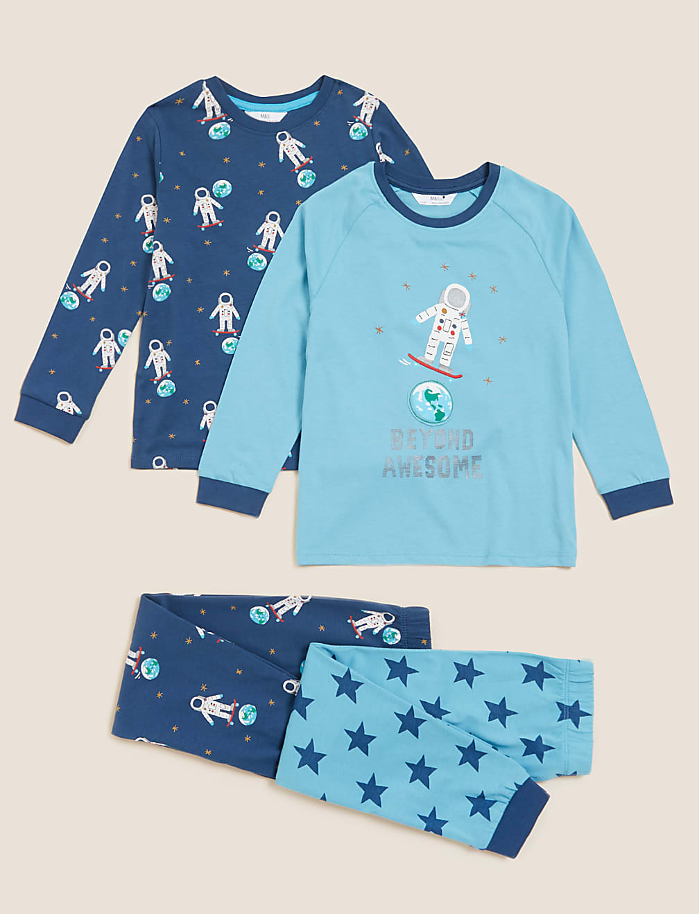 2pk Pure Cotton Astronaut Pyjama Sets (1-7 Yrs)