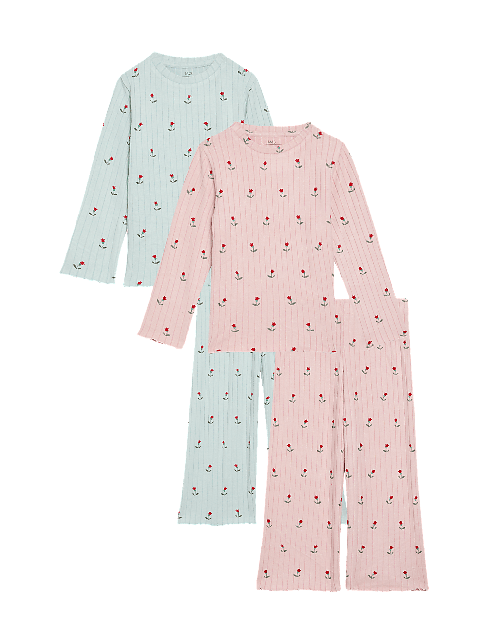 2pk Cosy Rib Ditsy Floral Pyjama Sets (1-8 Yrs)
