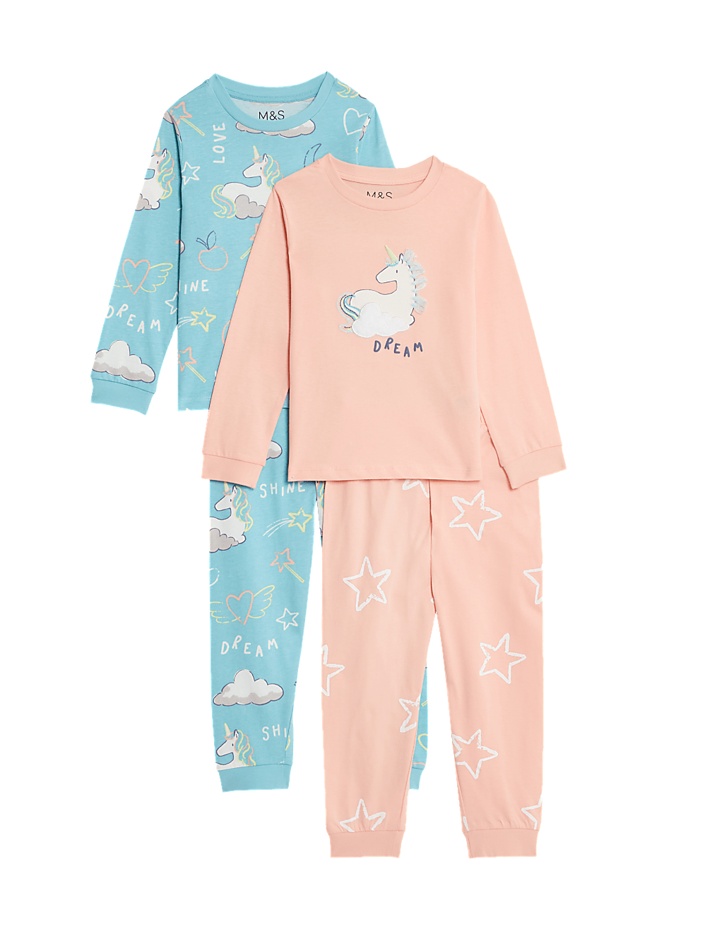2pk Pure Cotton Unicorn Pyjama Sets (1-8 Yrs)