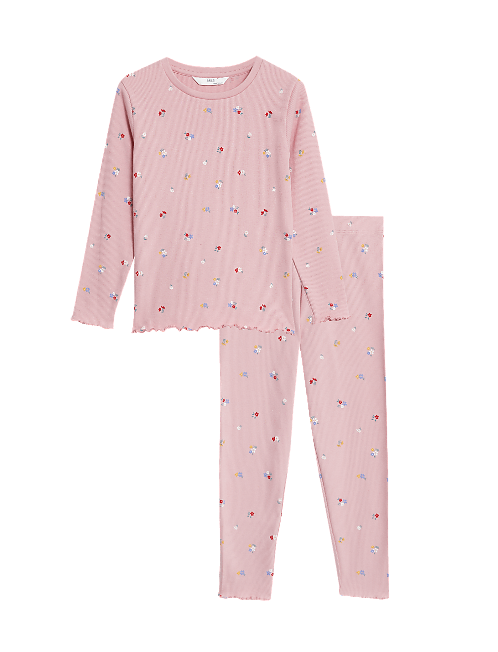 Cotton Rich Floral Ribbed Pyjamas (1-8 Yrs)