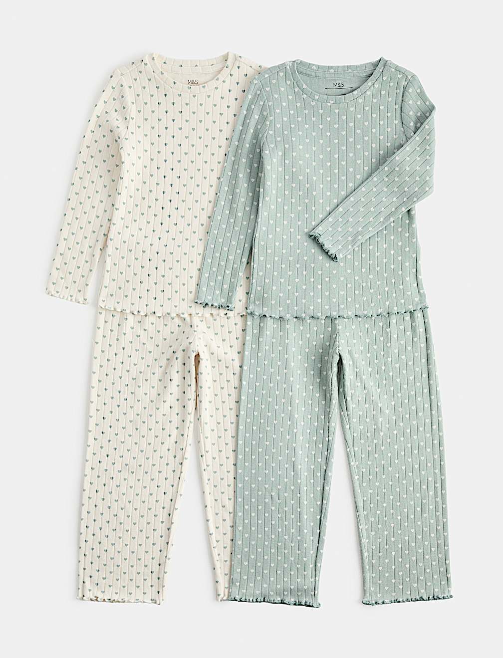 Heart Print Ribbed Long Sleeve Pyjama Set