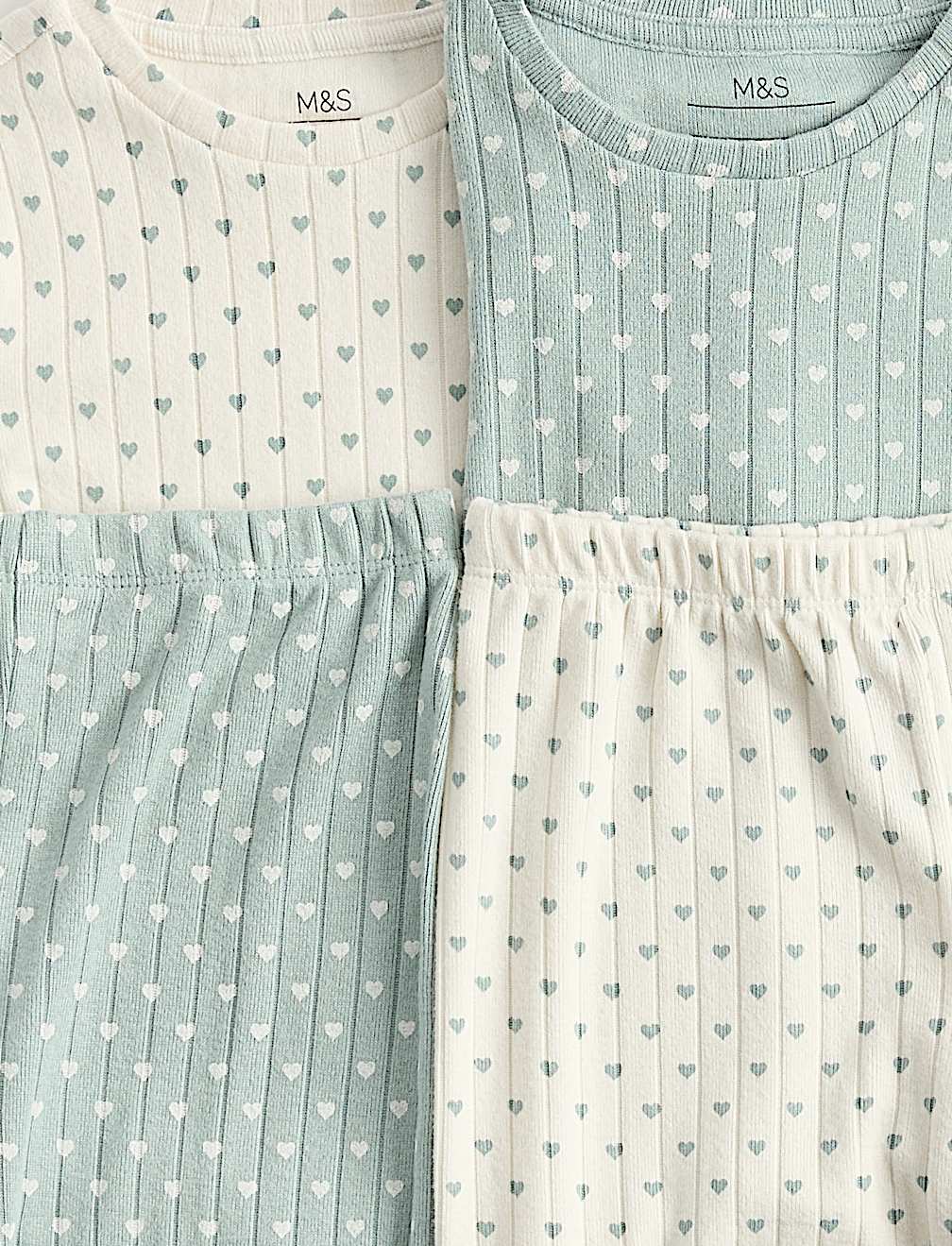 Heart Print Ribbed Long Sleeve Pyjama Set