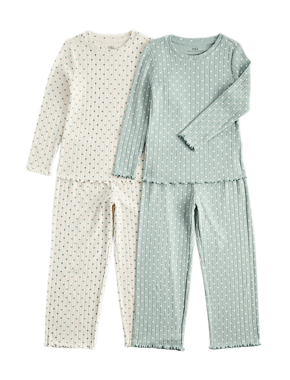 Heart Print Ribbed Long Sleeve Pyjama Set
