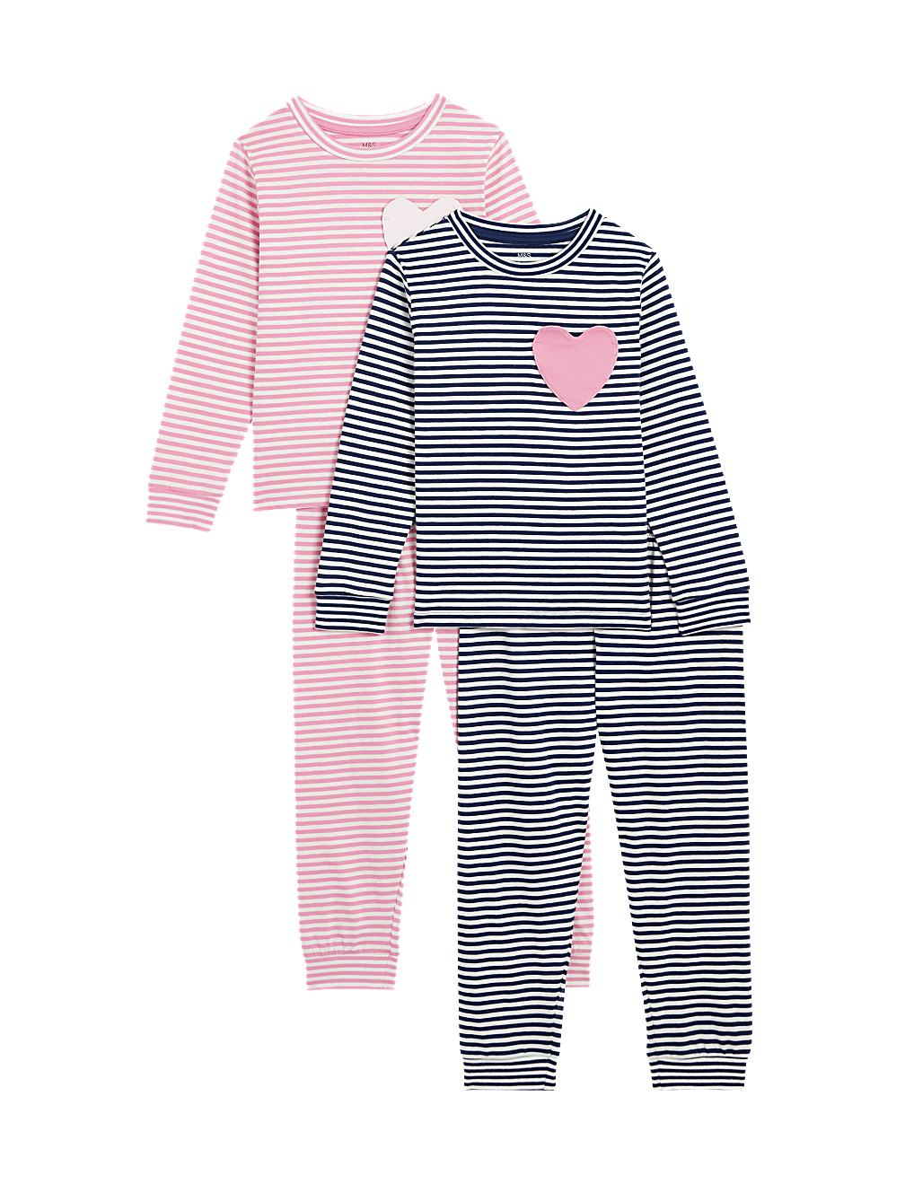 2pk Pure Cotton Striped Heart Pyjama Sets (1-8 Yrs)