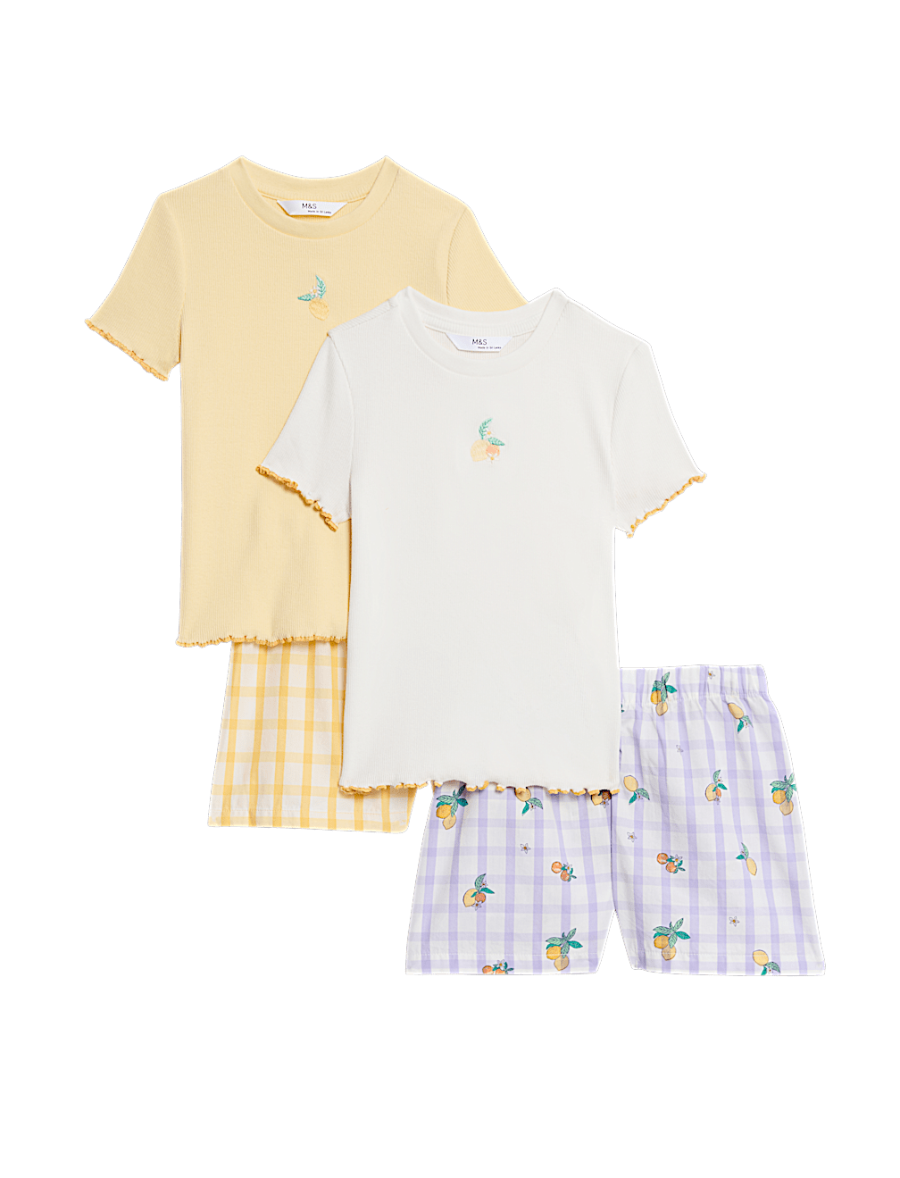 2pk Cotton Rich Lemon Short Pyjama Sets (1-16 Yrs)