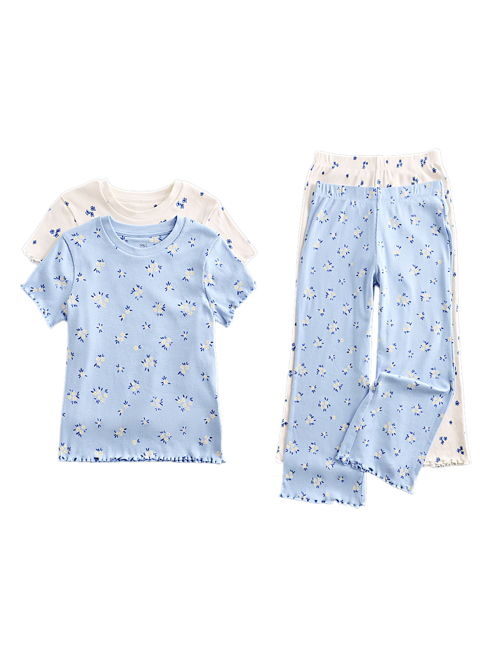 2 Pack Floral Ribbed Pyjamas (1-16 Yrs)