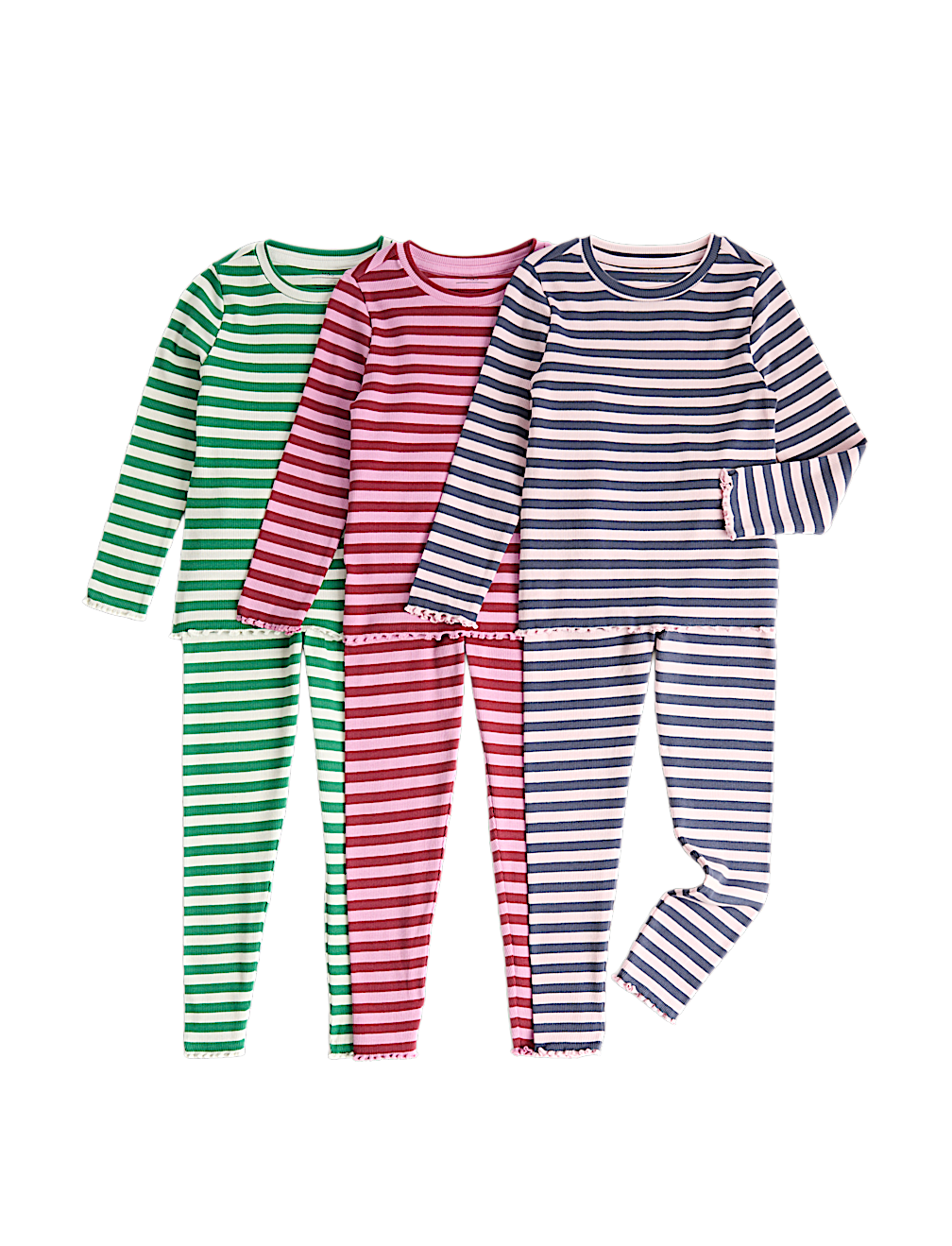 3 Pack Cotton Rich Ribbed Striped Pyjama Sets (1-8 Yrs)