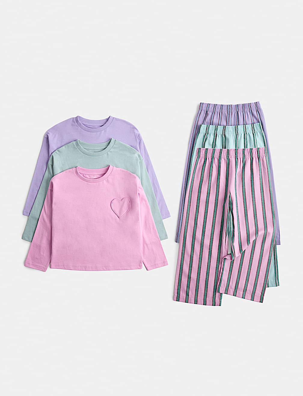 3 Pack Striped Heart Pocket Pyjama Sets (1-8 Yrs)