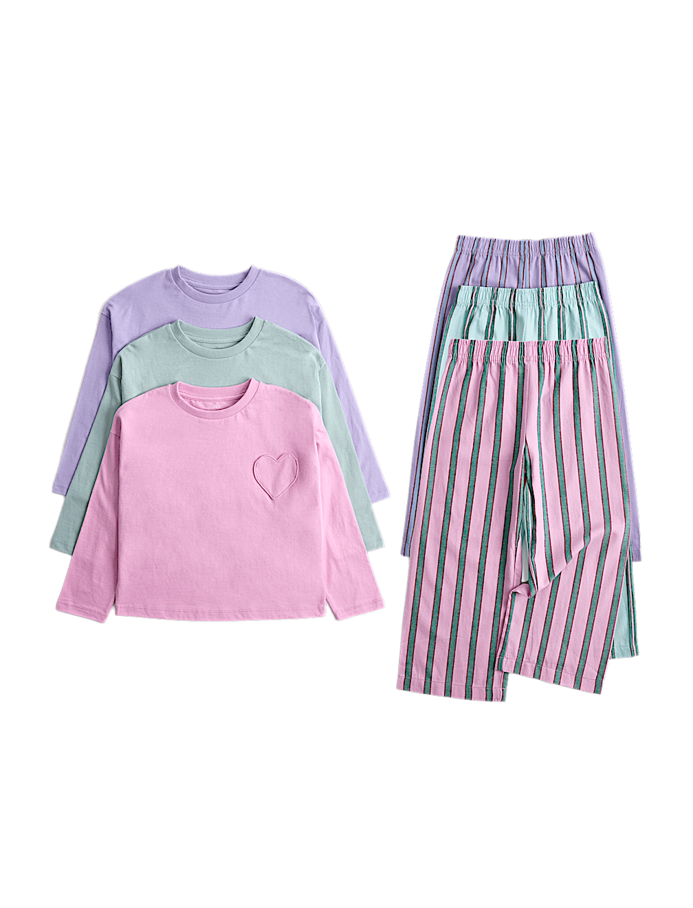 3 Pack Striped Heart Pocket Pyjama Sets (1-8 Yrs)