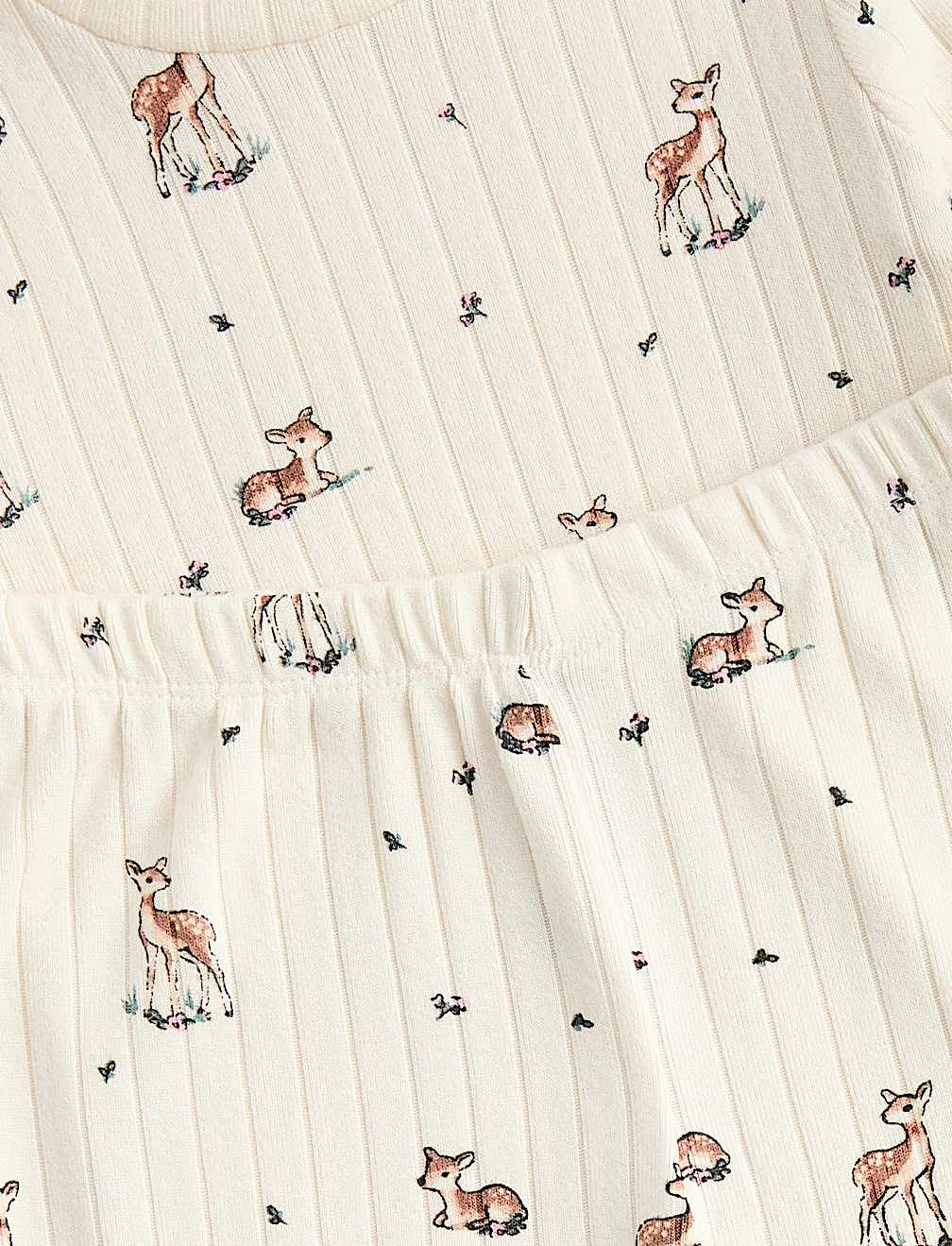 Deer Print Ribbed Long Sleeve Pyjama Set (12 Mths-8 Yrs)