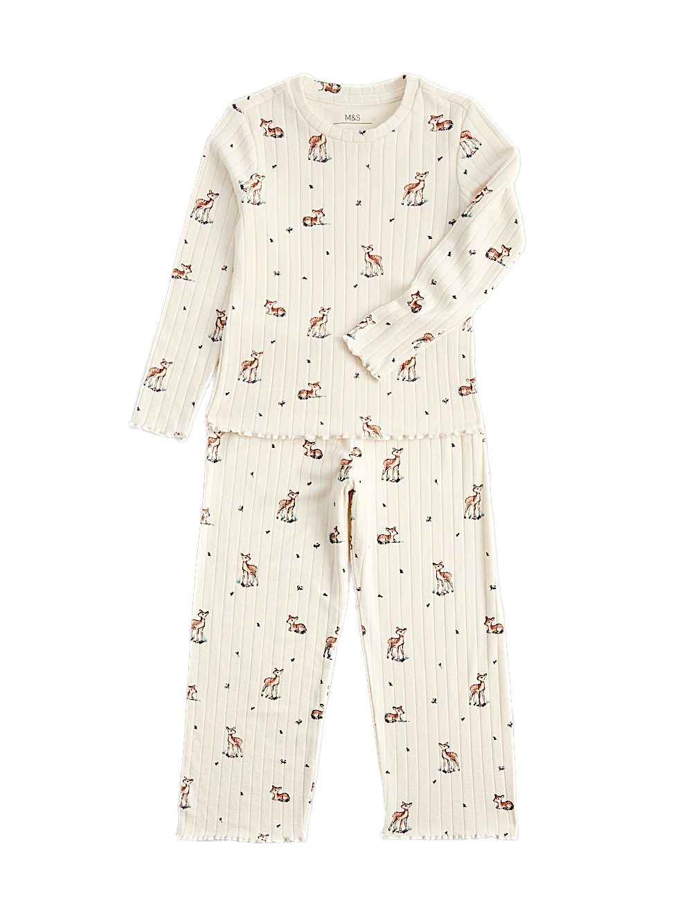Deer Print Ribbed Long Sleeve Pyjama Set (12 Mths-8 Yrs)