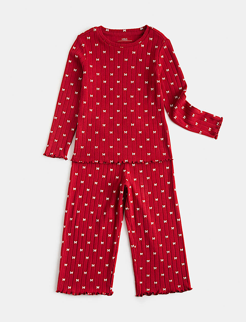 Heart Print Ribbed Long Sleeve Pyjama Set