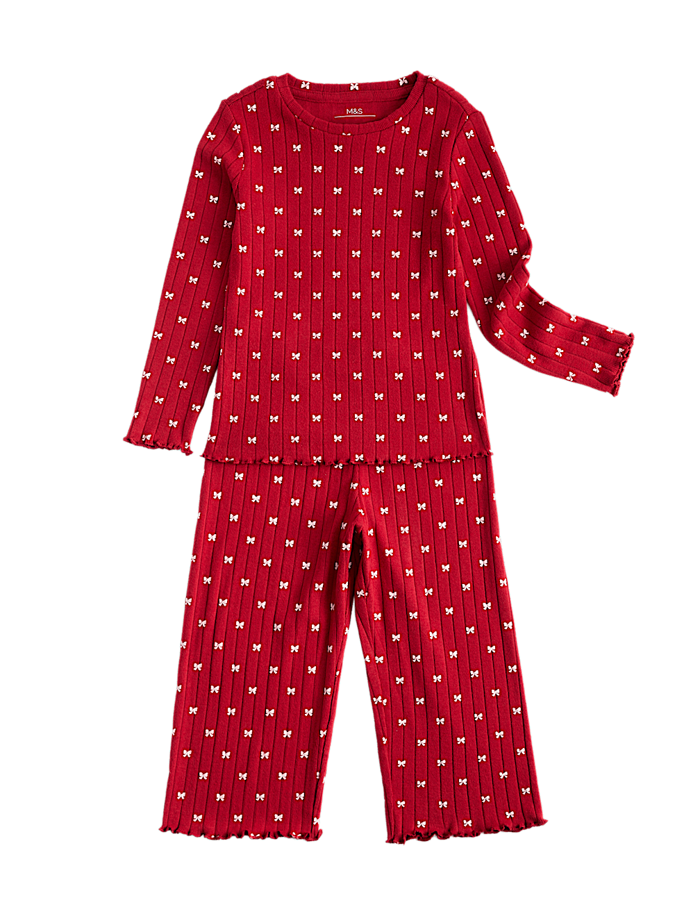 Heart Print Ribbed Long Sleeve Pyjama Set