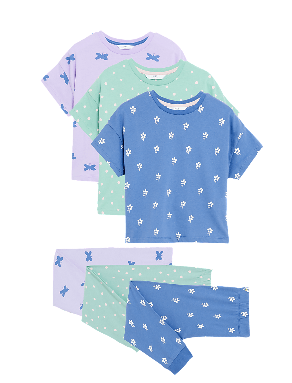 3pk Pure Cotton Printed Pyjama Sets
