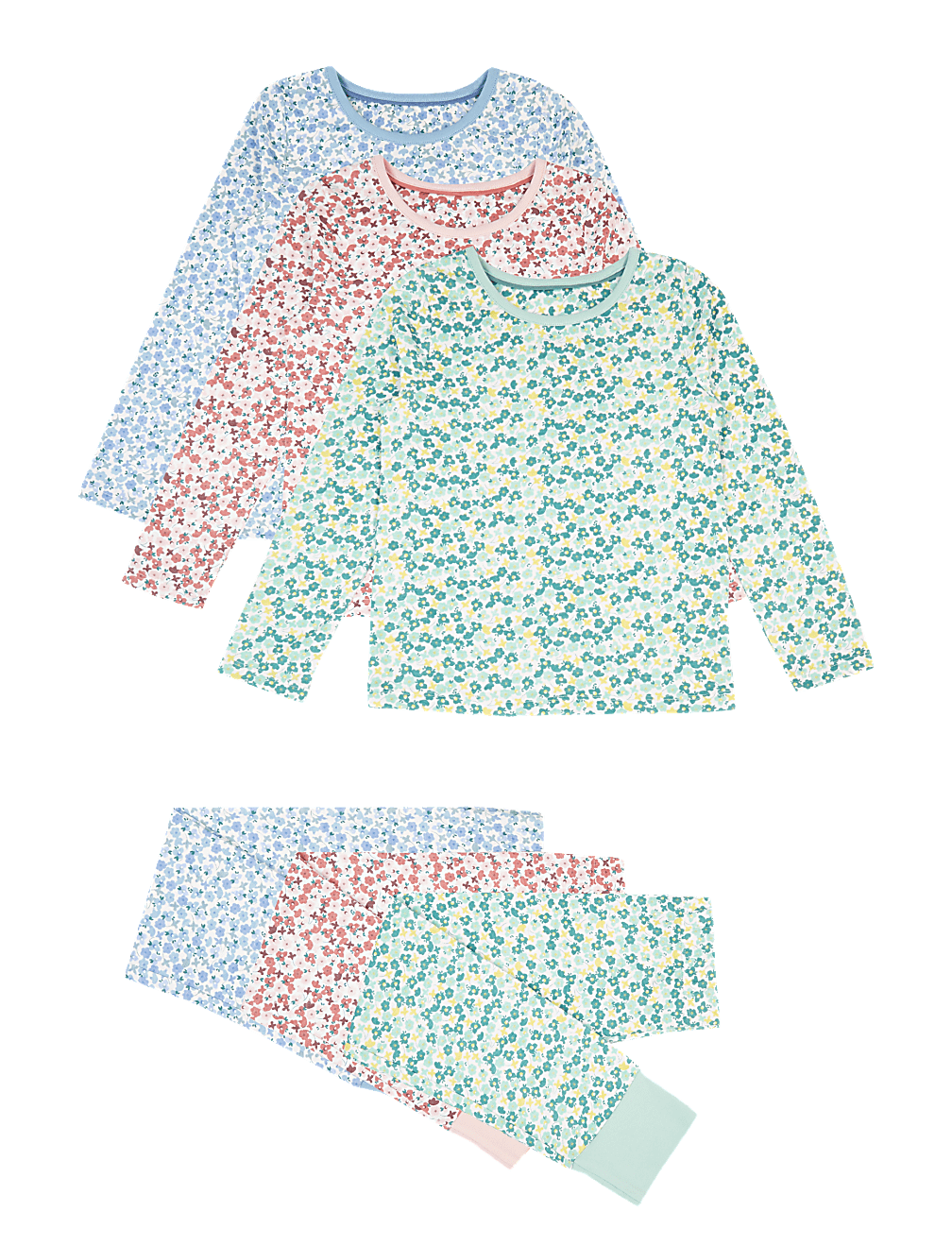 3 Pack Cotton Floral Print Pyjama Sets