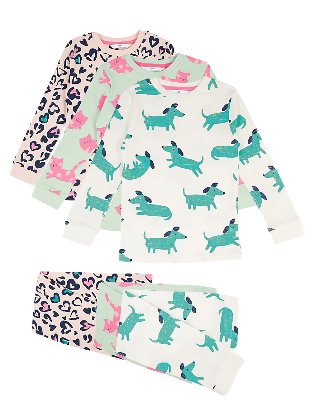 3 Pack Cotton Animal Pyjama Sets (1-7 Yrs)