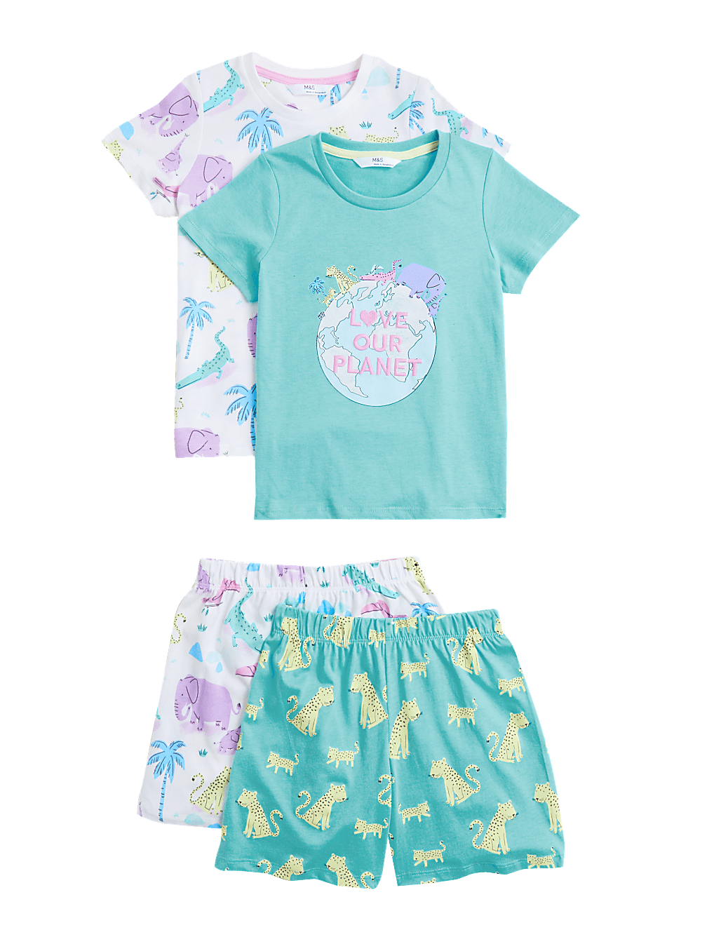 2pk Pure Cotton Animal Short Pyjama Sets (12 Mths - 7 Yrs)