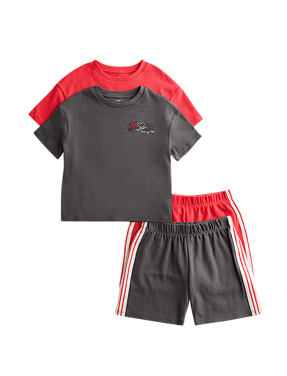 2 Pack Pure Cotton Heart Shortie Pyjama Sets (1-16 Yrs)