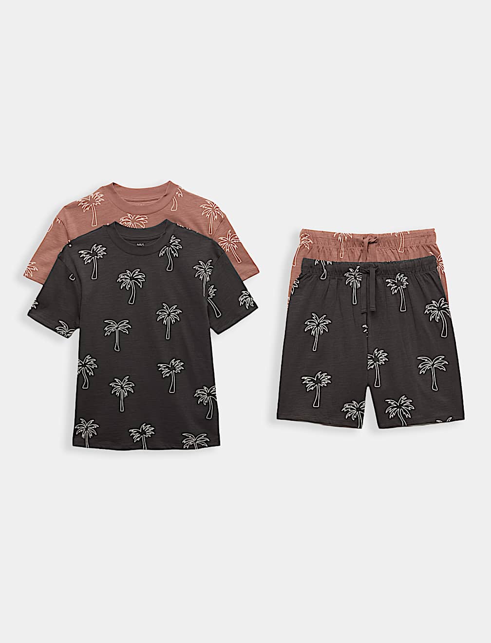 2 Pack Pure Cotton Palm Tree Short Pyjama Sets (6-16 Yrs)