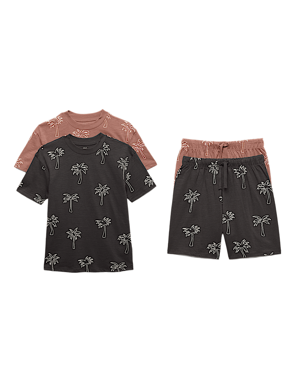 2 Pack Pure Cotton Palm Tree Short Pyjama Sets (6-16 Yrs)