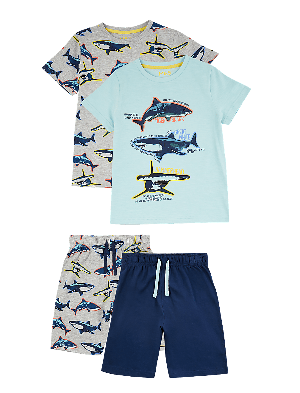 2 Pack Cotton Shark Short Pyjama Sets (6-16 Yrs)