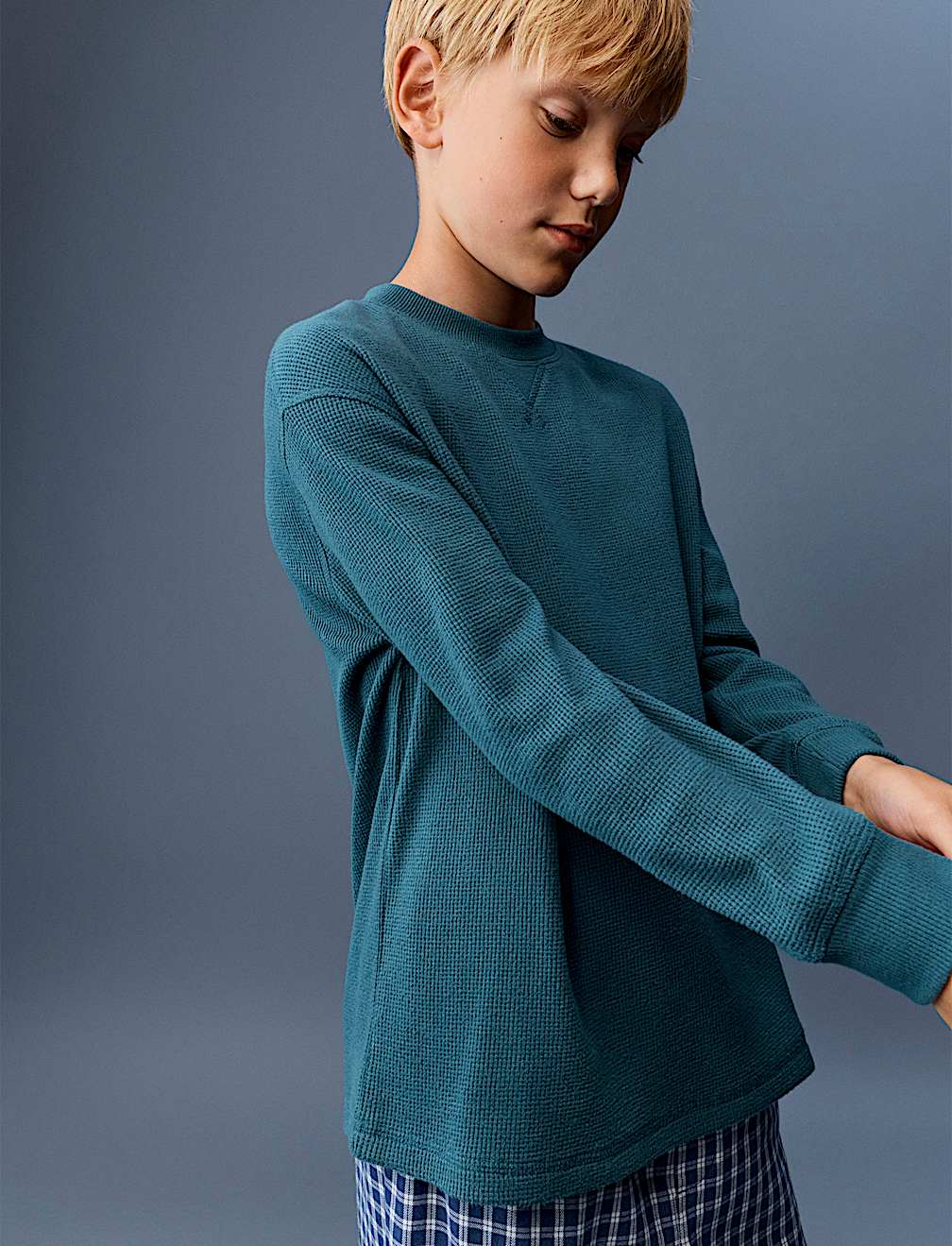 Waffle Crew Neck Pyjama Top (6-16 Yrs)