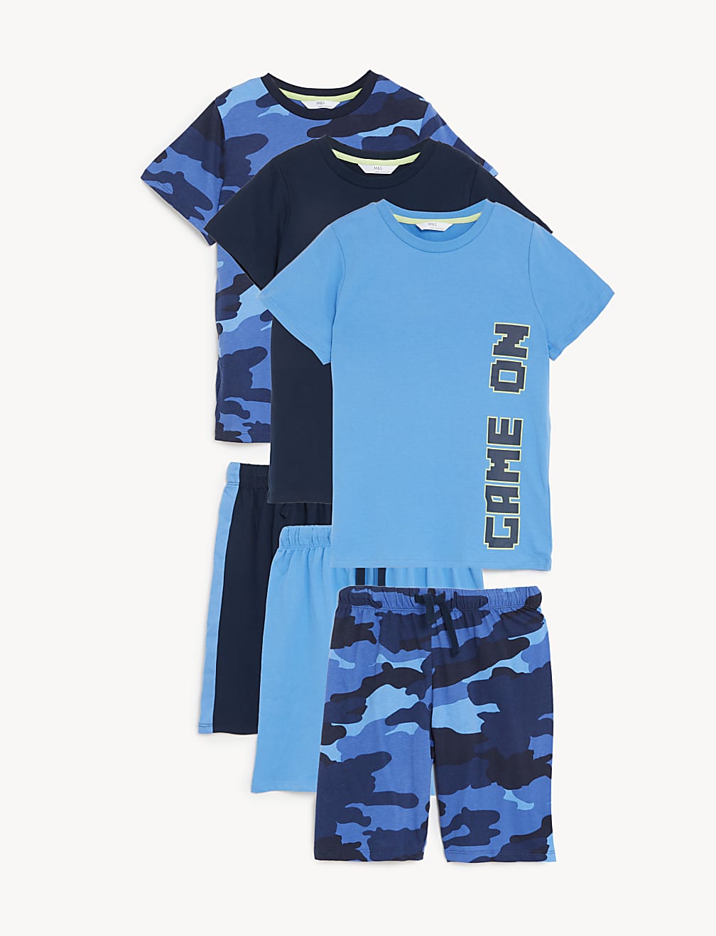3pk Pure Cotton Camo Short Pyjama Sets