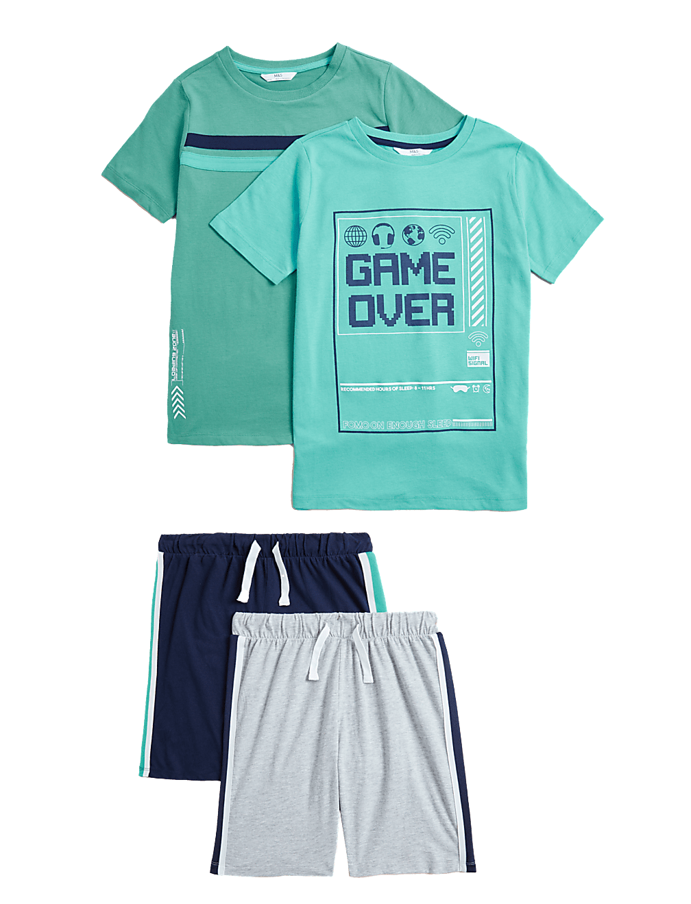 2pk Pure Cotton Gamer Short Pyjama Sets (6-16 Yrs)