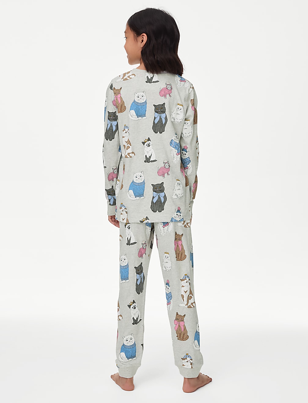 Pure Cotton Christmas Cat Pyjamas (6-16 Yrs)