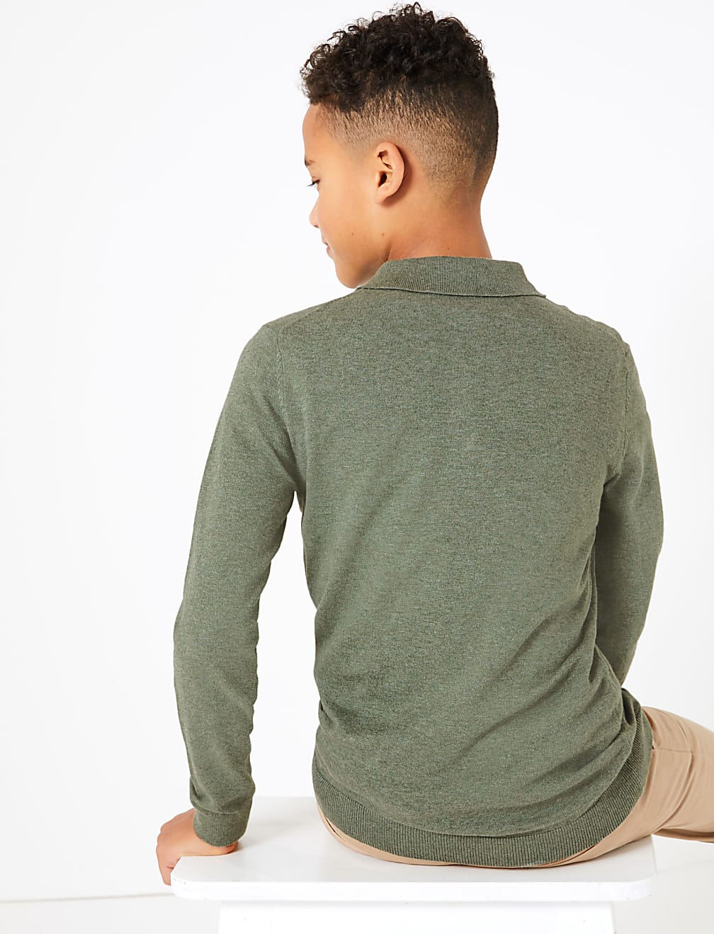 Cotton Rich Knitted Long Sleeve Polo Shirt