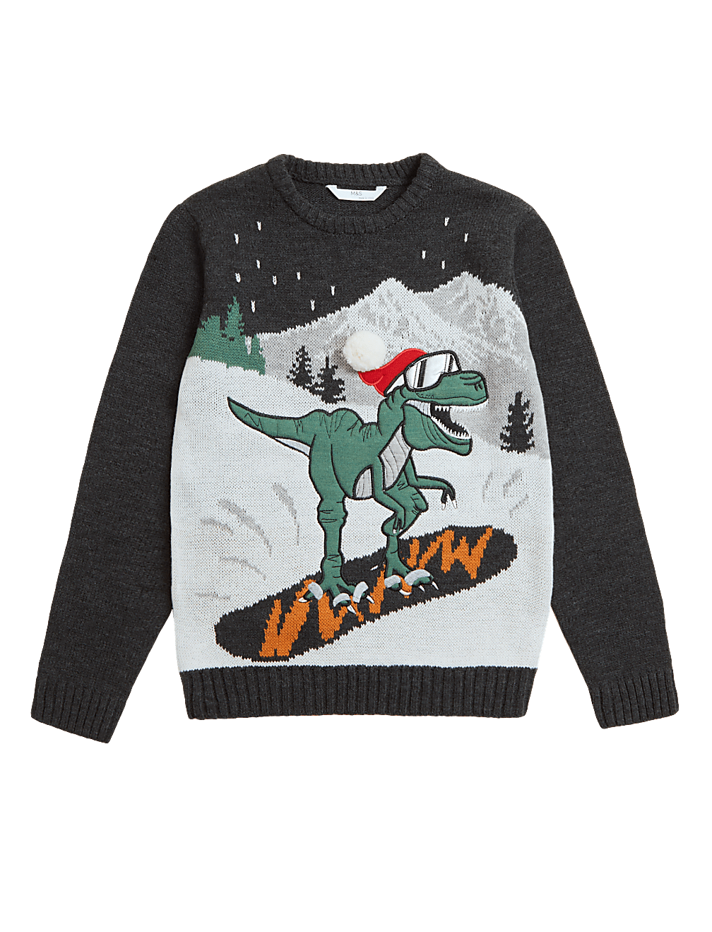 Knitted Christmas Dinosaur Jumper (6-16 Yrs)