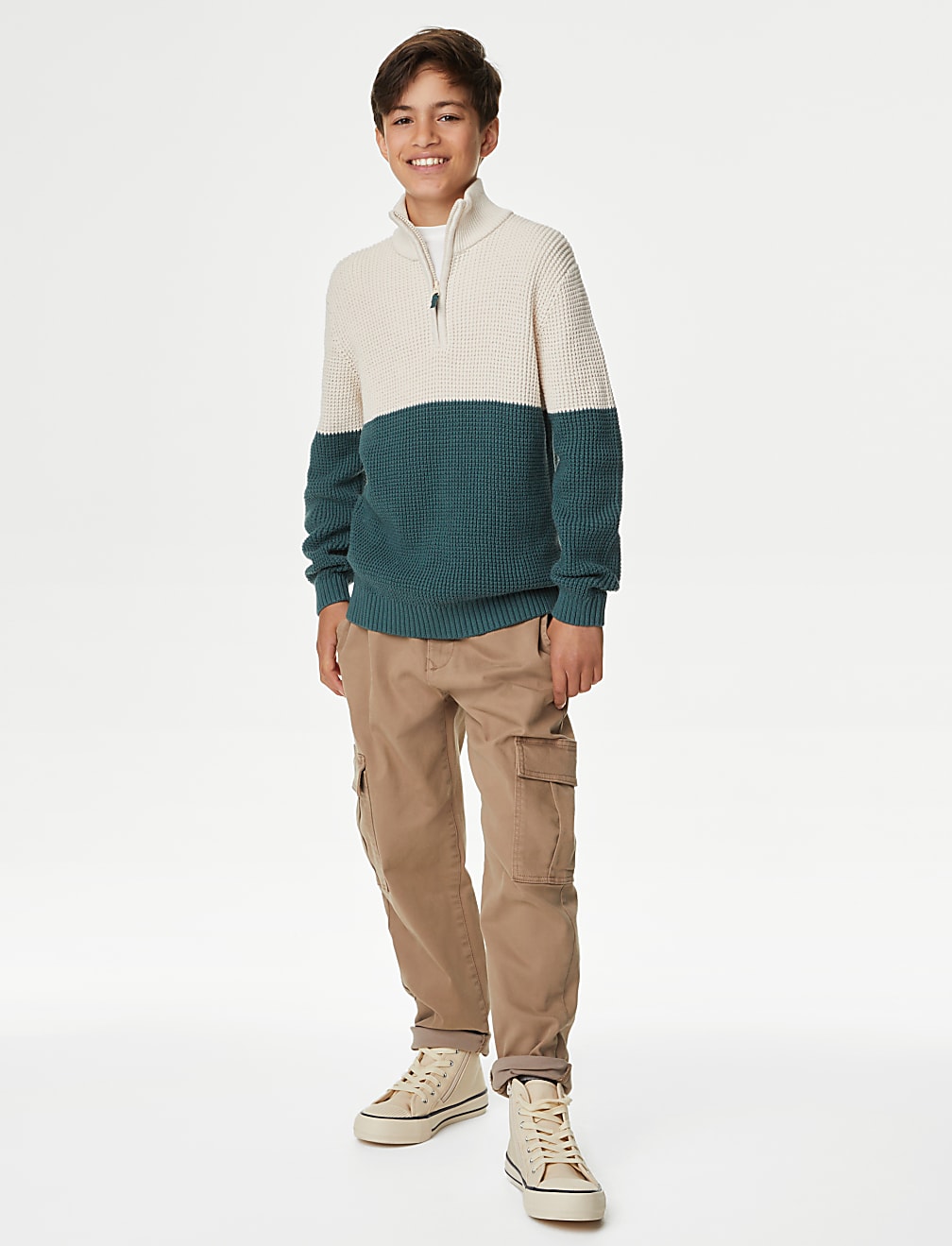 Pure Cotton Waffle Zip Jumper (6-16 Yrs)