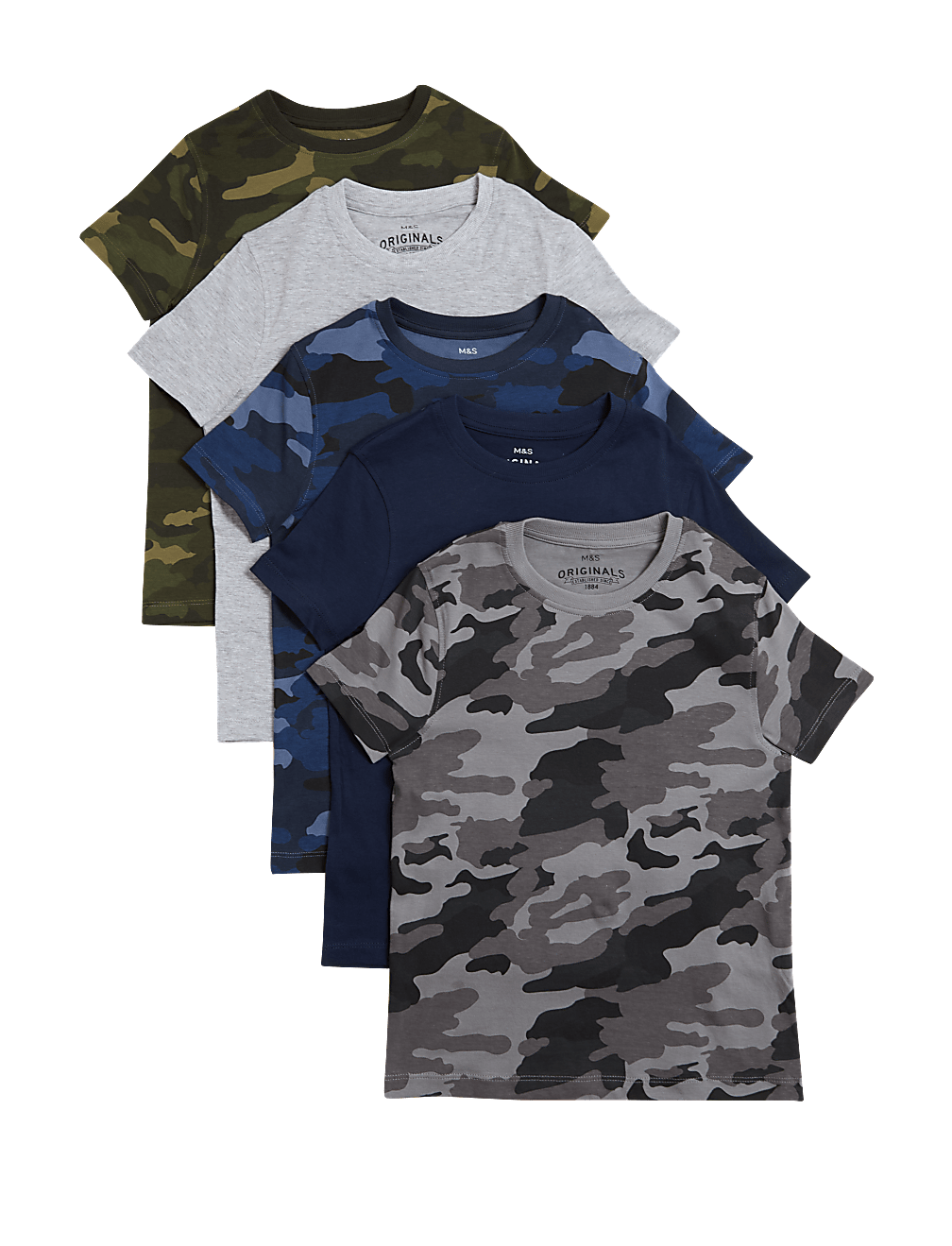 Pack of 5 Pure Cotton Crew Neck T-shirt