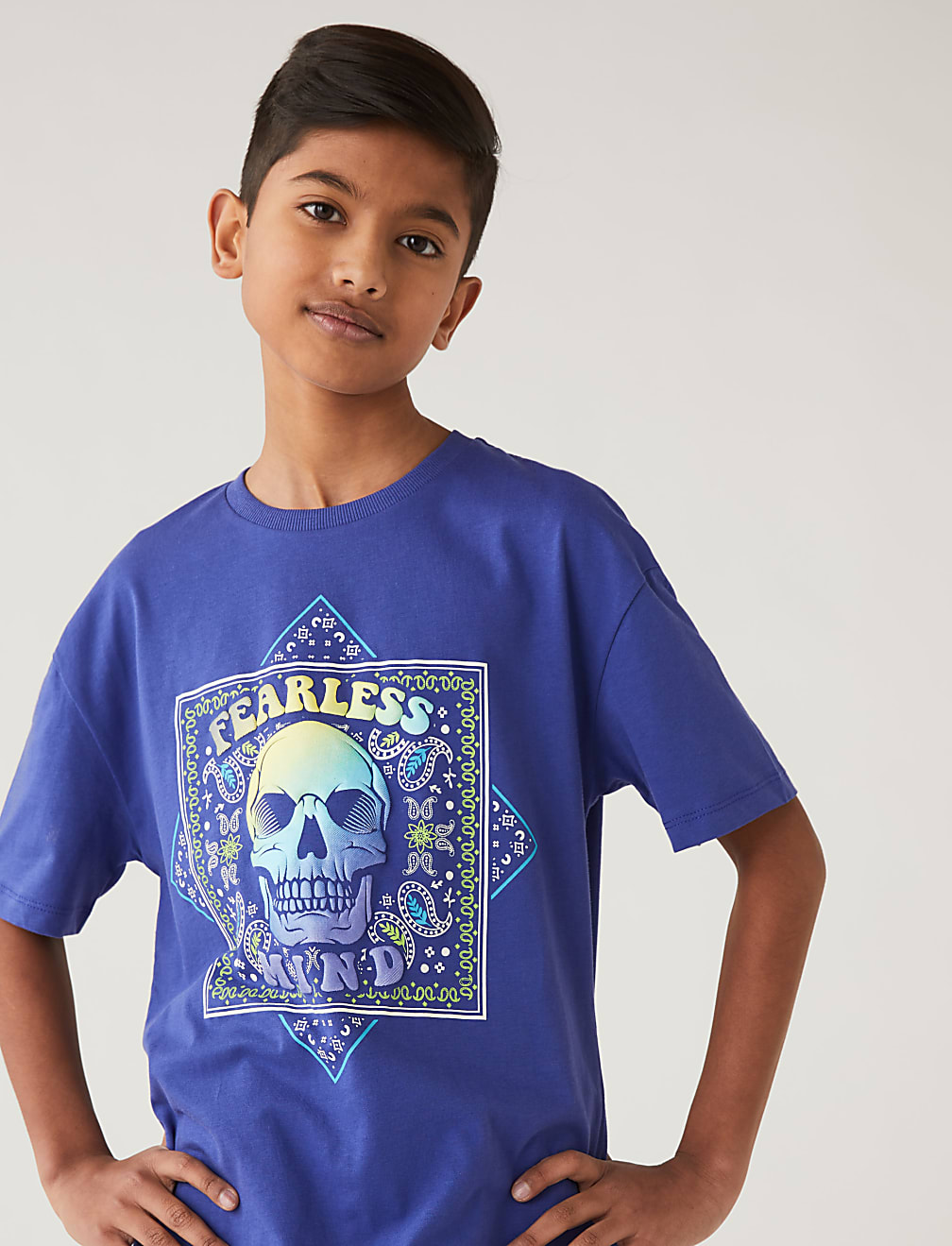 Pure Cotton Paisley Skull T-Shirt