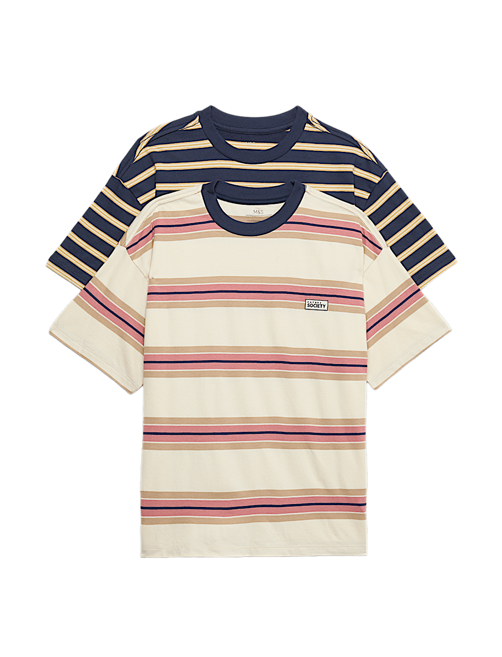 2 Pack Pure Cotton Striped T-Shirts (6-16 Yrs)