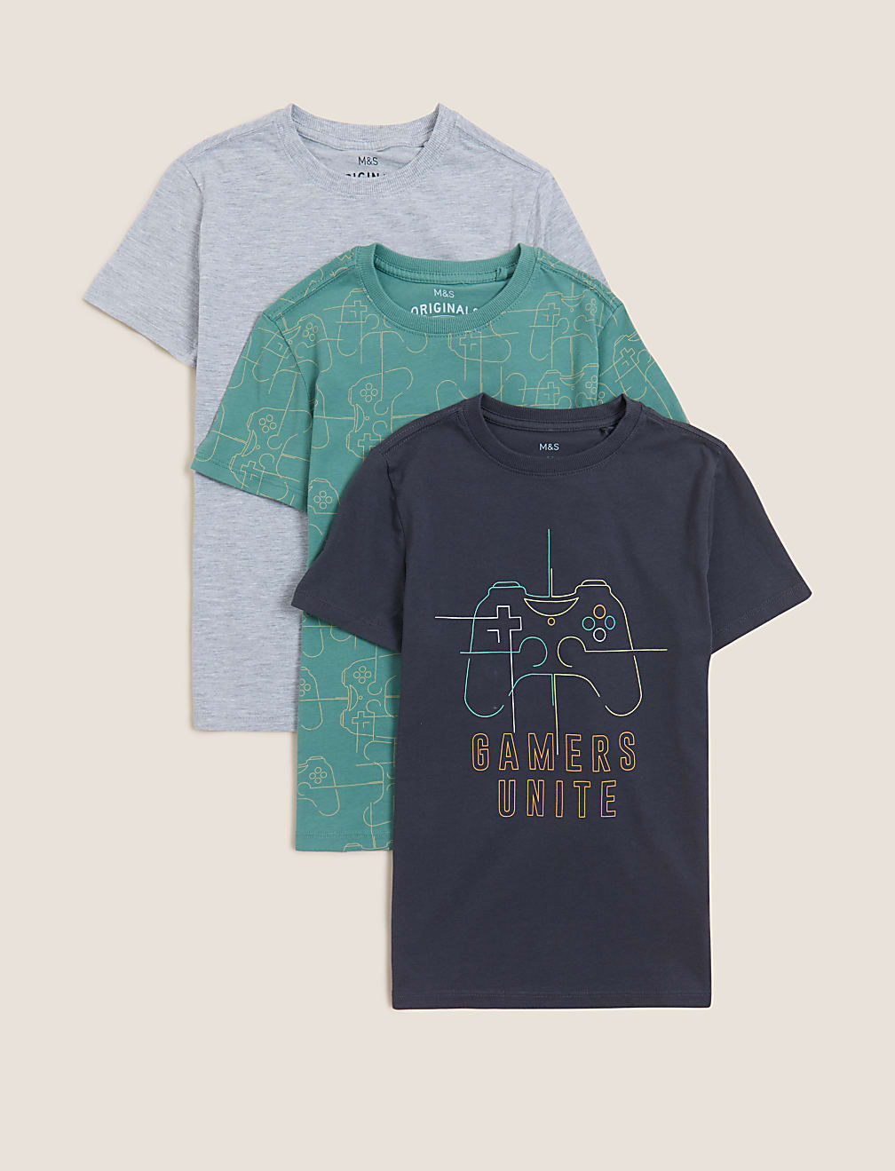 3pk Pure Cotton Gamer T-Shirts (6-16 Yrs)