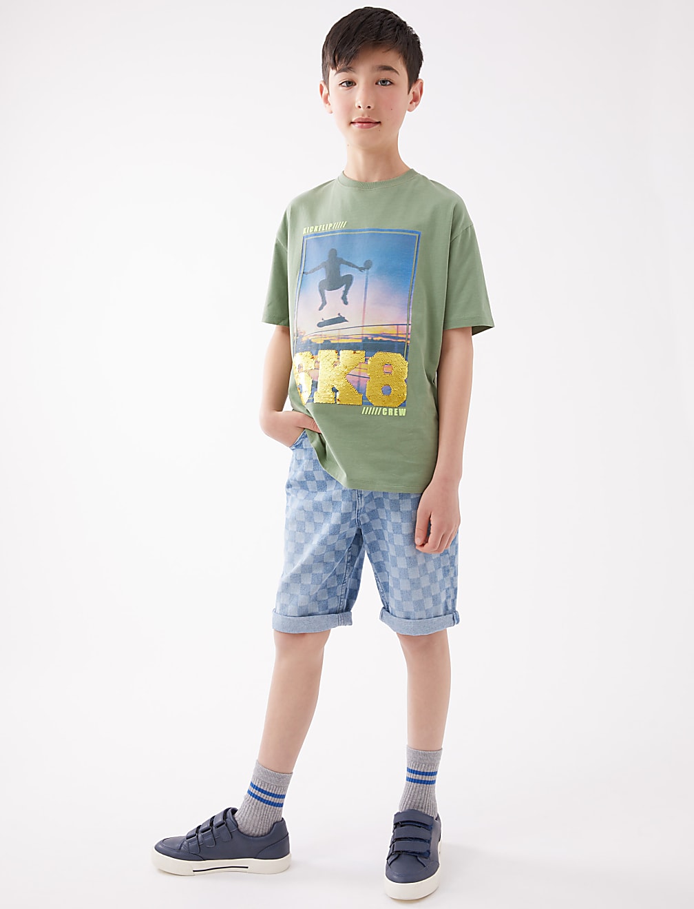 Pure Cotton Skate Print Sequin T-Shirt (6-16 Yrs)
