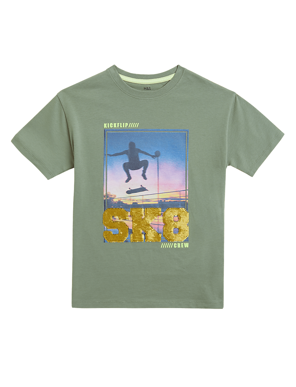 Pure Cotton Skate Print Sequin T-Shirt (6-16 Yrs)