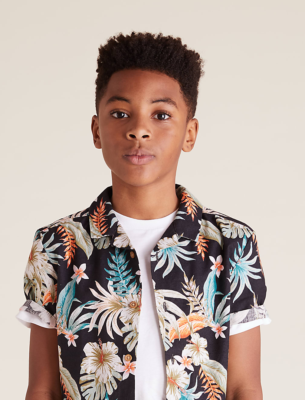 2pc Pure Cotton Floral Shirt & T-Shirt Set