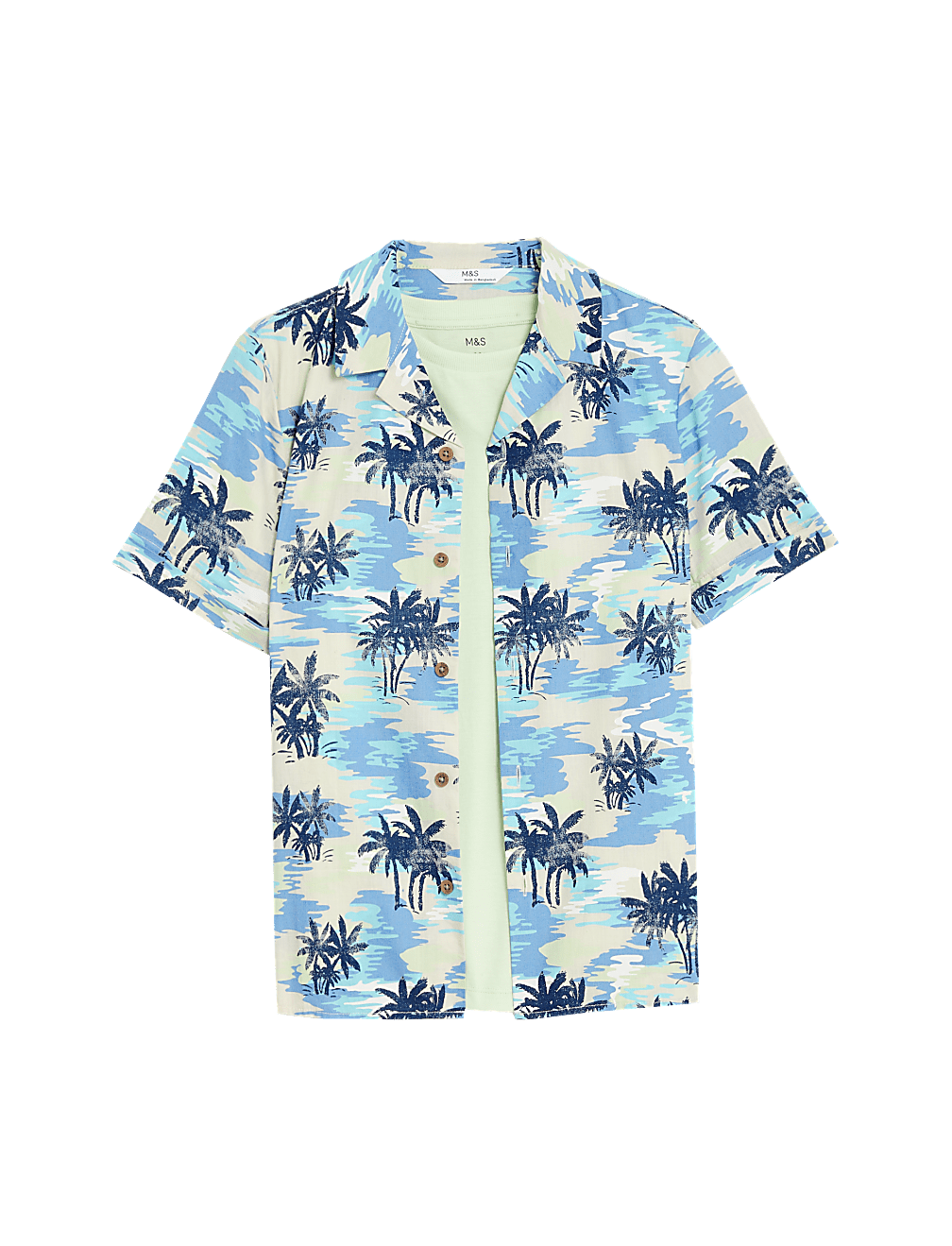 2pc Pure Cotton Palm Print Shirt & T-Shirt Set (6-16 Yrs)