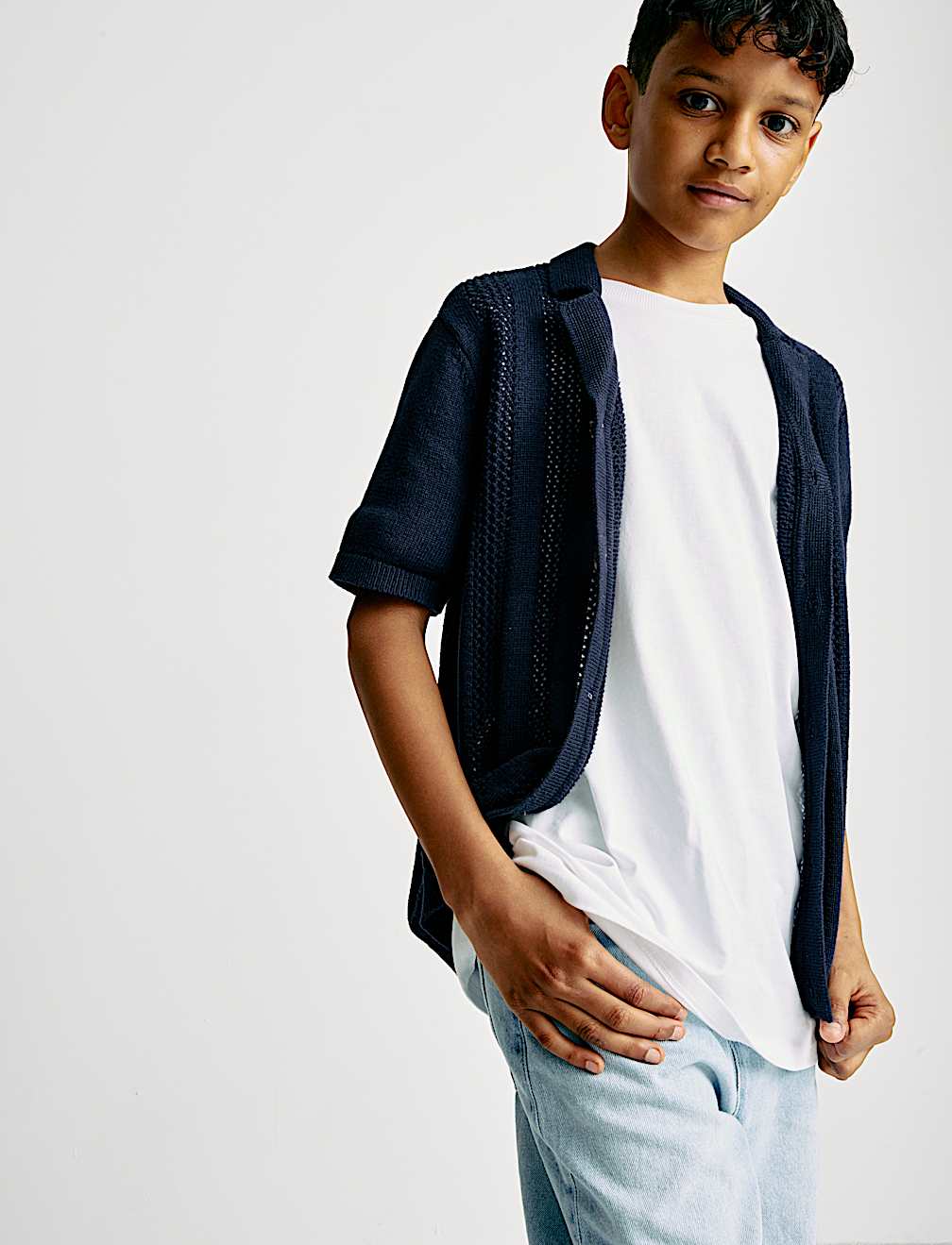 Pure Cotton Knitted Textured T-Shirt (6-16 Yrs)
