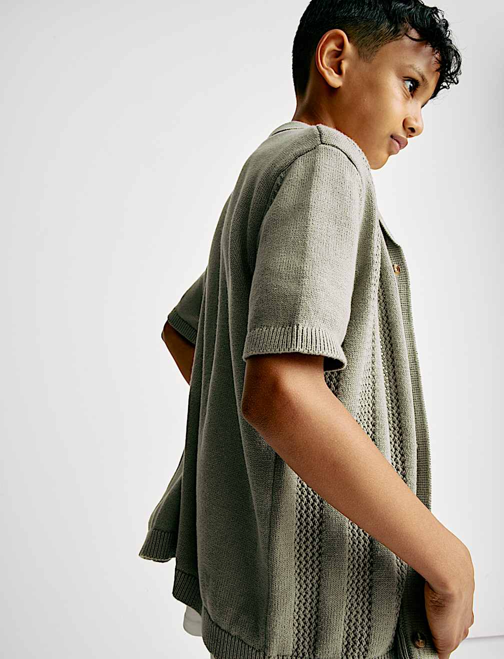 Pure Cotton Knitted Textured T-Shirt (6-16 Yrs)
