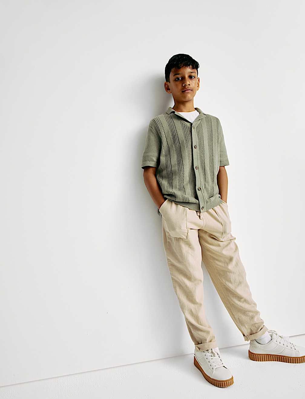 Pure Cotton Knitted Textured T-Shirt (6-16 Yrs)