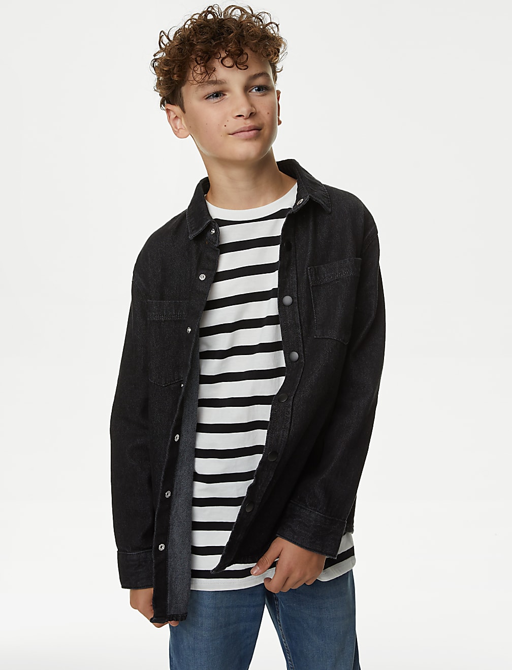 2pc Pure Cotton Striped Shirt & T-Shirt Set (6-16 Yrs)