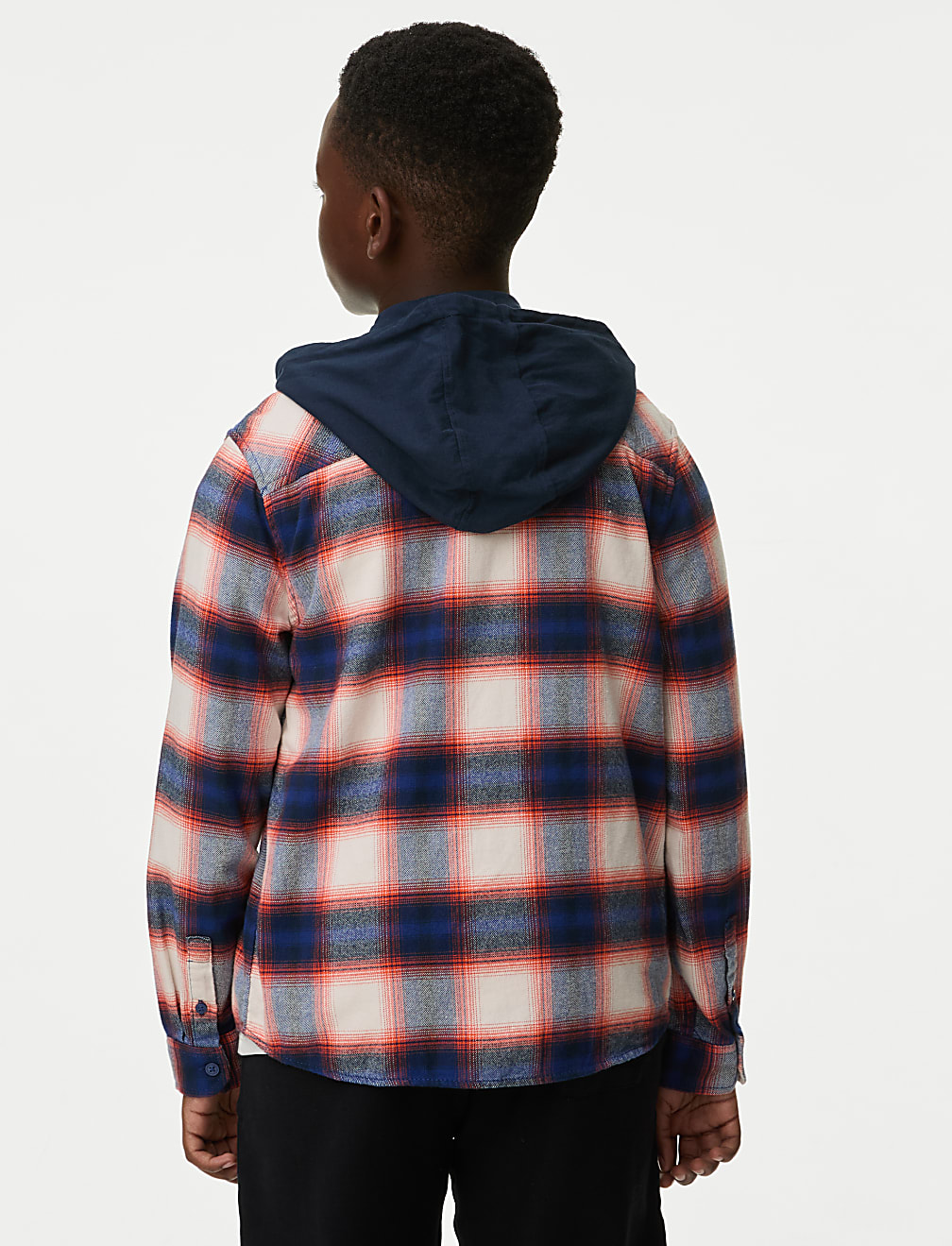 Pure Cotton Checked Hooded Shirt & T-Shirt Set (6-16 Yrs)