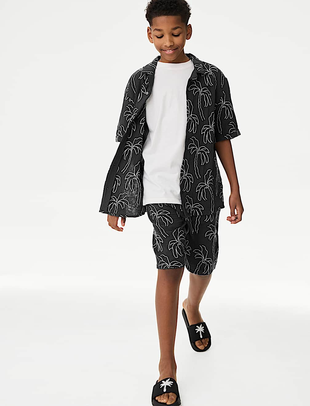 Pure Cotton Textured Palm Tree Shirt (2-16 Yrs)